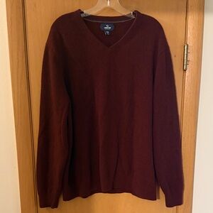 Lands End Men’s Cashmere V-Neck Sweater Burgundy Maroon Size XXL